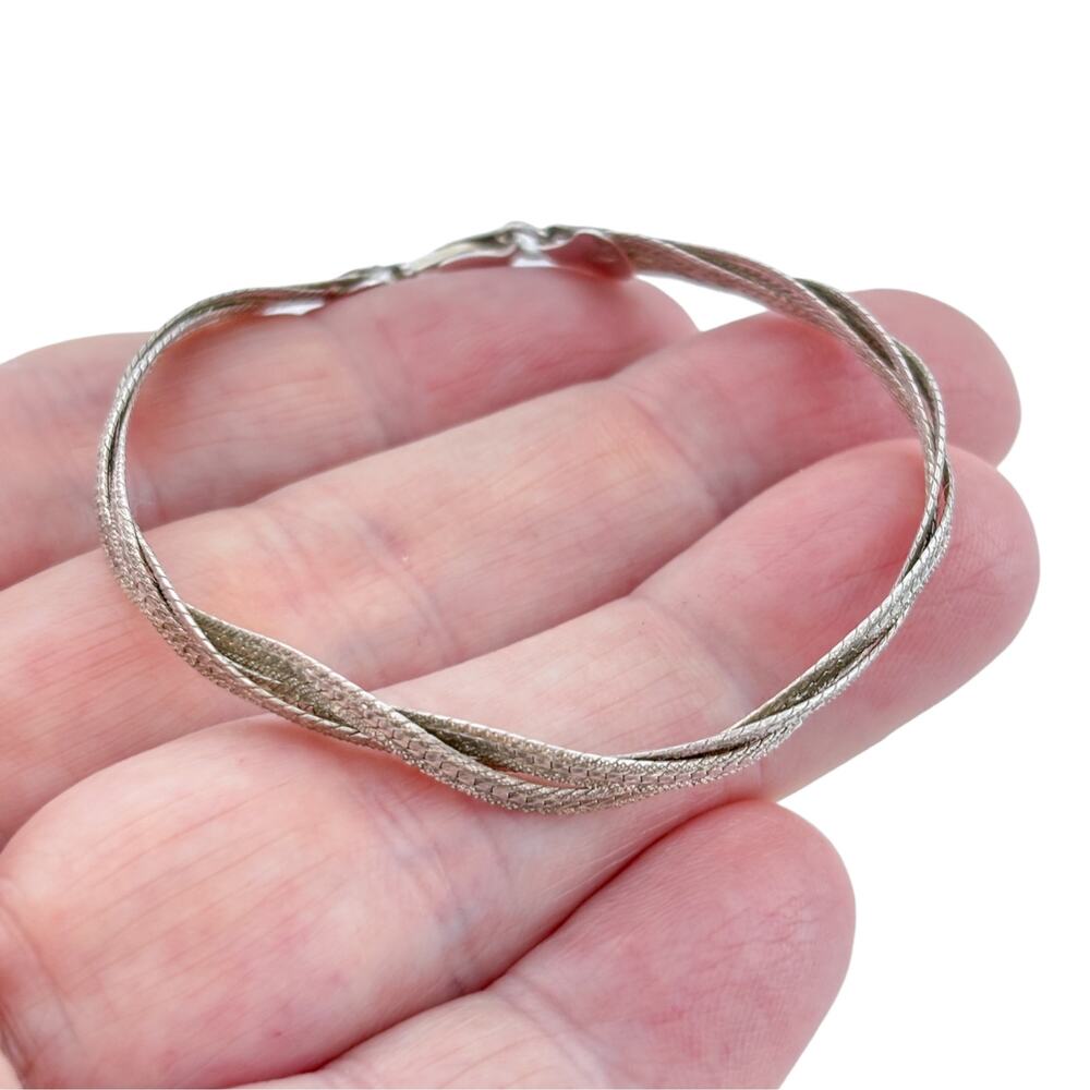 Vintage Italian Sterling Silver 925 Twisted Herringbone Chain Bracelet 6.75 Inch